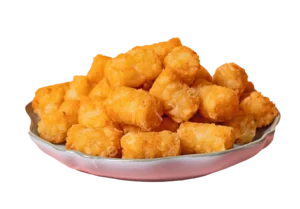 Plate of crispy golden breakfast tots.